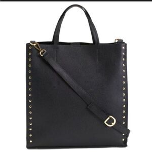 Bevini Modena Black Genuine Leather Tote Crossbody Purse Gold Studs